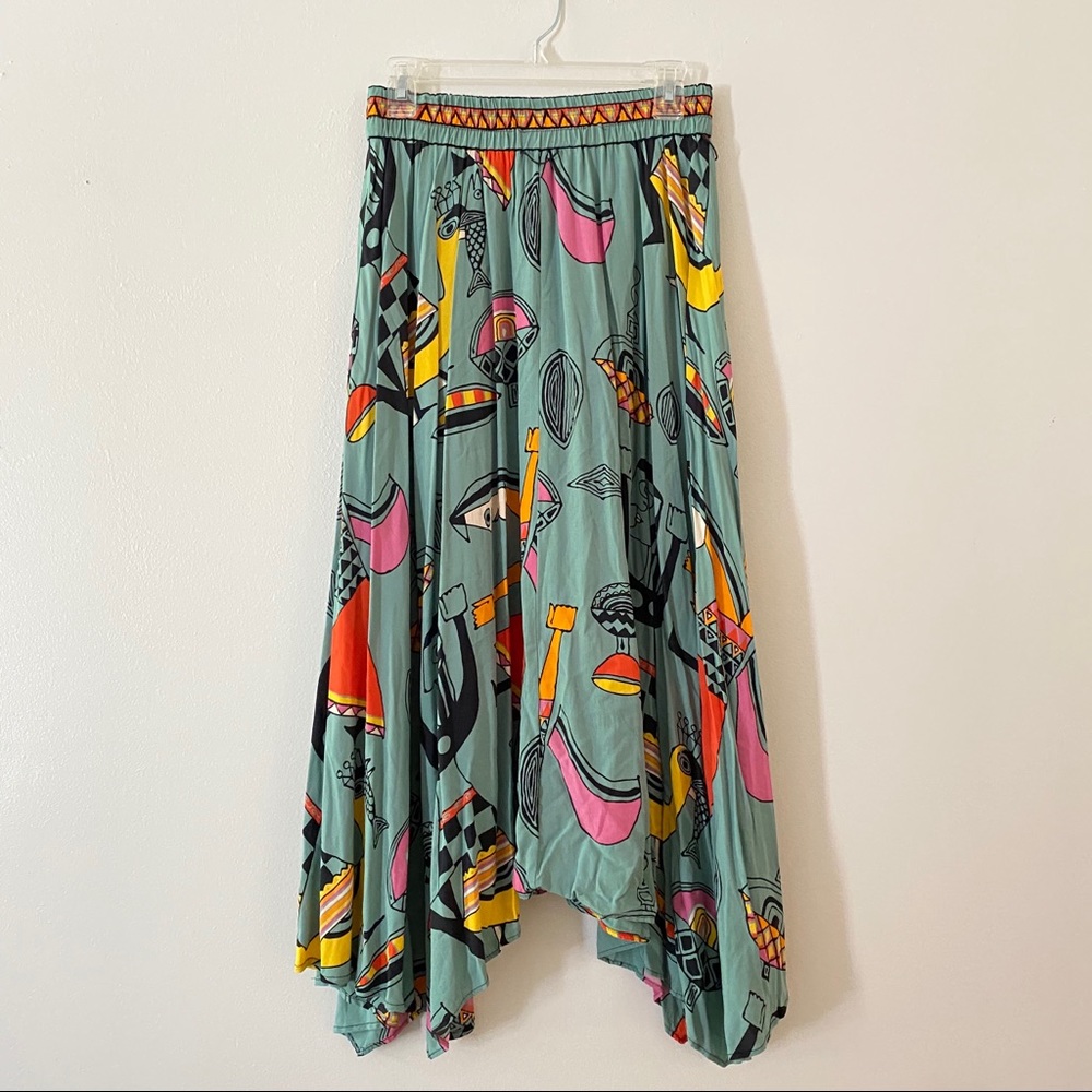 Vtg Cache Midi skirt abstract tribal Aztec people - Picture 1 of 8